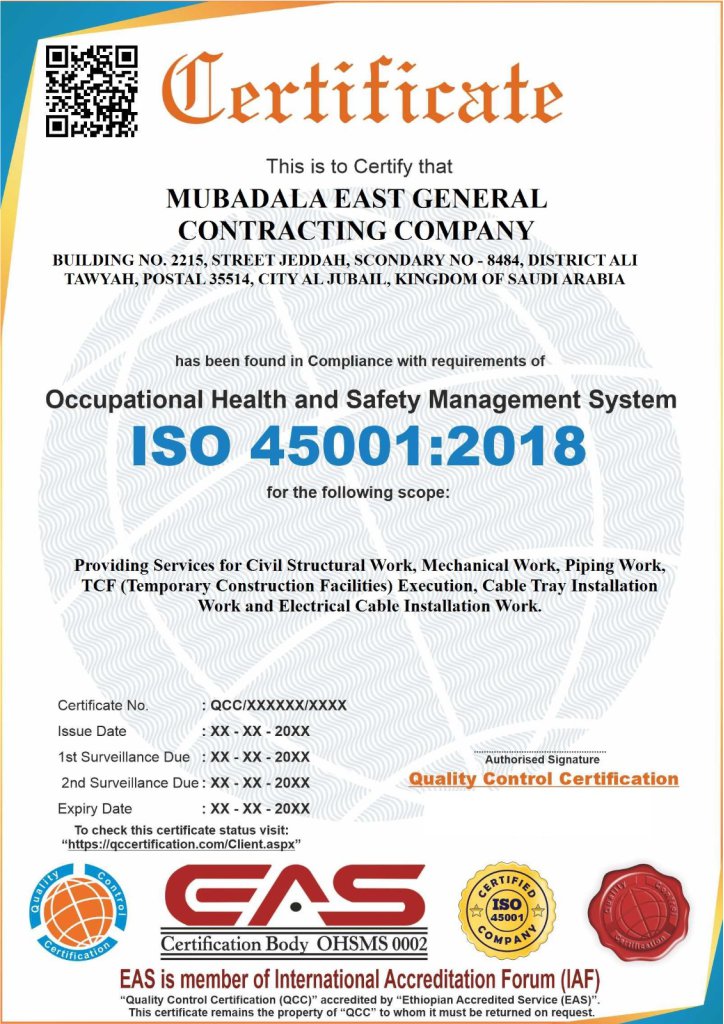 ISO 45001:2018 Certificate