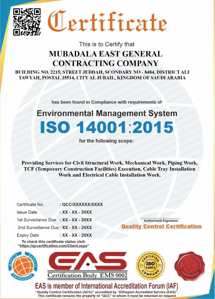 ISO 14001:2015 Certificate